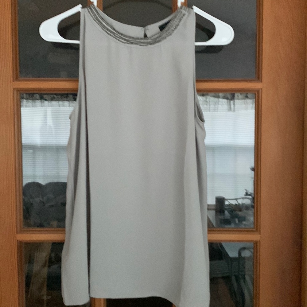 Ann Taylor Silver Sleeveless Top Cammie with beaded embellsihment